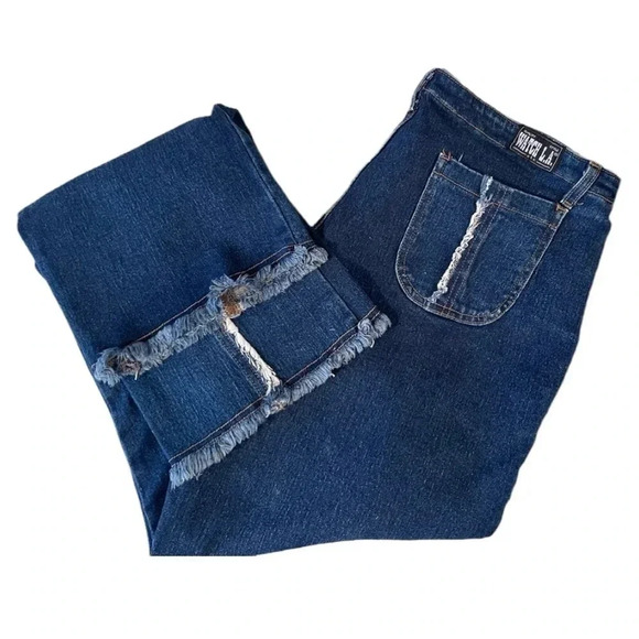 VINTAGE 90s Watch LA Denim Blue Jeans Y2K Pinstripe Size Jrs 19/20 70s style USA - Picture 2 of 14